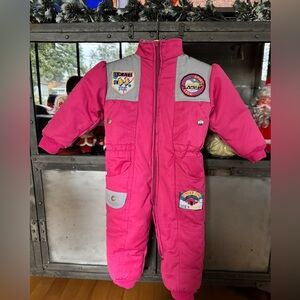 Vintage 90’s Tootsie Roll Snowsuit 18 months hot pink with patches